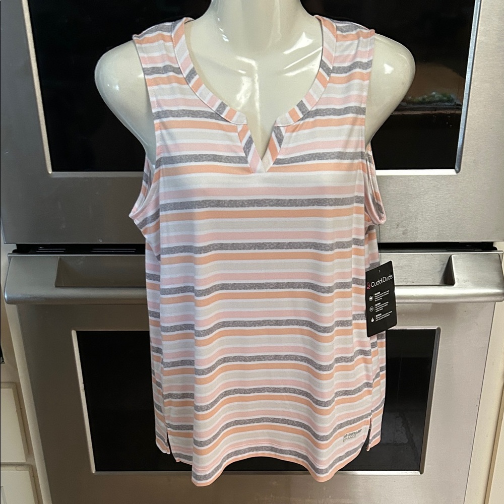 Cuddl Duds Women's Striped Tank Top - Pink and Gray